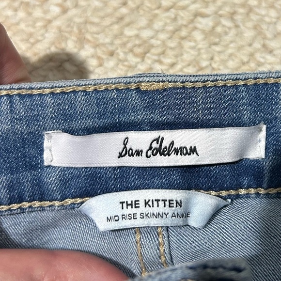 Sam Edelman The Kitten Mid Rise Skinny Ankle Women's Jeans Size 34 mild distress - Picture 12 of 16